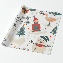 Papel De Regalo Muñeco de nieve caprichoso dibujado a mano