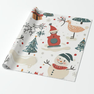Papel De Regalo Muñeco de nieve caprichoso dibujado a mano