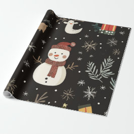 Papel De Regalo Muñeco de nieve caprichoso dibujado a mano negro