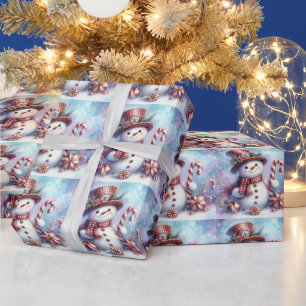 Papel De Regalo Muñeco de nieve con bastón de caramelo y mints