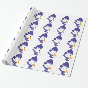 Papel De Regalo Muñeco de nieve con copos de nieve