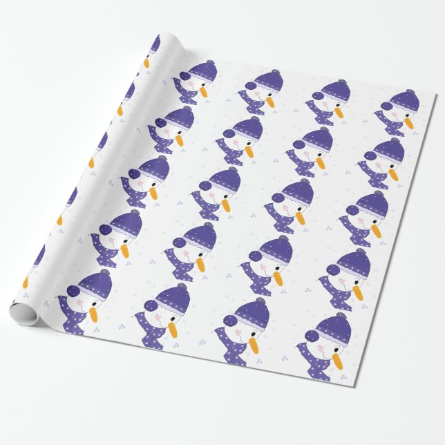 Papel De Regalo Muñeco de nieve con copos de nieve (Desenrollado)