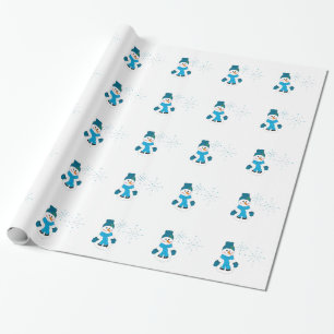 Papel De Regalo Muñeco de nieve con sombrero azul y bufanda