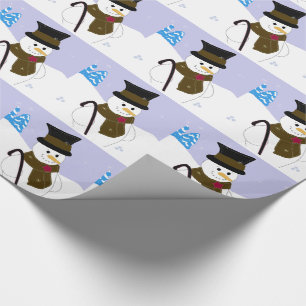 Papel De Regalo Muñeco de nieve con sombrero de copa y bastón