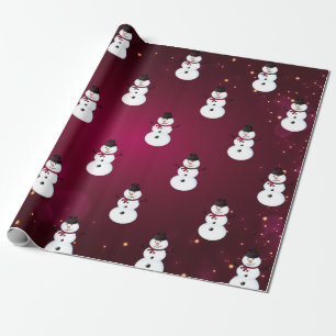 Papel De Regalo Muñeco de nieve con sombrero rojo