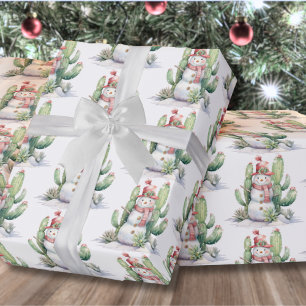 Papel De Regalo Muñeco de Nieve de Cactus de Navidad