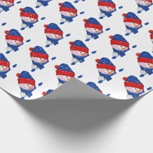 Papel De Regalo Muñeco de nieve de Navidad lindo en copos de nieve