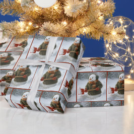 Papel De Regalo Muñeco de nieve de Navidad paleando nieve