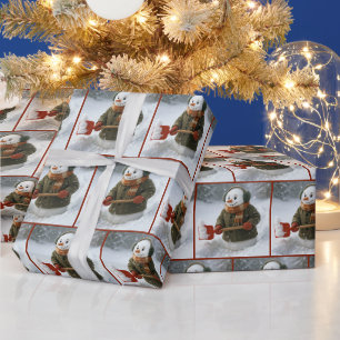 Papel De Regalo Muñeco de nieve de Navidad paleando nieve
