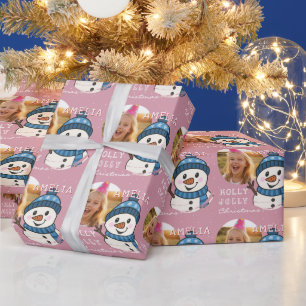 Papel De Regalo Muñeco de nieve de Navidad personalizado con foto