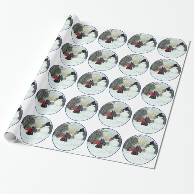 Papel De Regalo Muñeco de nieve de Terrier Escocés (Desenrollado)