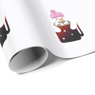 Papel De Regalo Muñeco de nieve dulce abrazando una taza