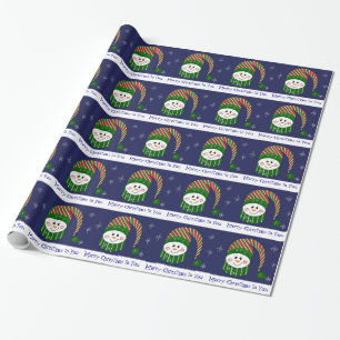 Papel De Regalo Muñeco de nieve dulce con sombrero a rayas y bufan