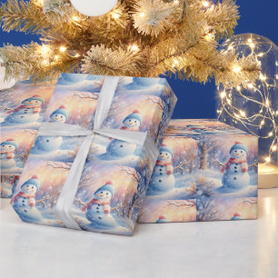 Papel De Regalo Muñeco de nieve en acuarela en un país de las mara