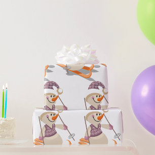 Papel De Regalo Muñeco de nieve esquiando