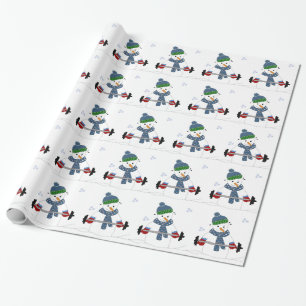 Papel De Regalo Muñeco de nieve levantando pesas