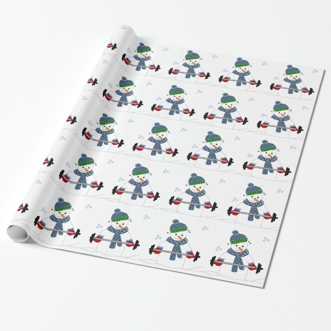 Papel De Regalo Muñeco de nieve levantando pesas (Desenrollado)