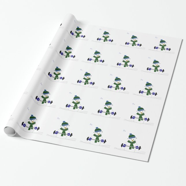 Papel De Regalo Muñeco de nieve levantando pesas (Desenrollado)