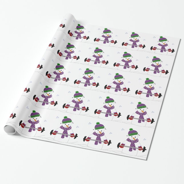 Papel De Regalo Muñeco de nieve levantando pesas (Desenrollado)