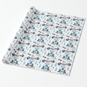 Papel De Regalo Muñeco de Nieve Levantando Pesas Manteniéndose en
