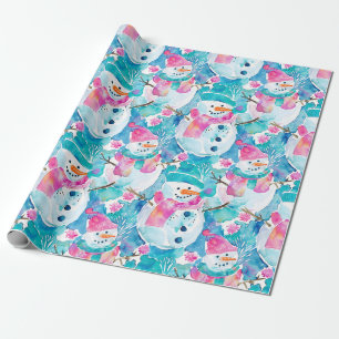 Papel De Regalo Muñeco de nieve lindo patrón acuarela turquesa