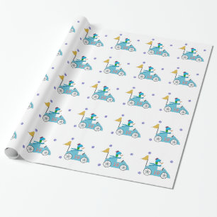 Papel De Regalo Muñeco de Nieve Piloto de Coche de Carreras