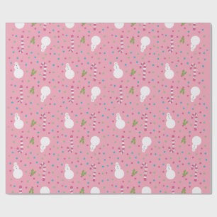 Papel de Regalo Muñeco de Nieve Rosa