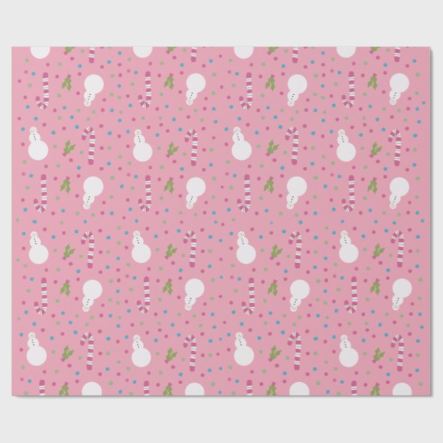 Papel de Regalo Muñeco de Nieve Rosa  (Superficie plana)
