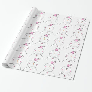 Papel De Regalo Muñeco de nieve rosado feliz
