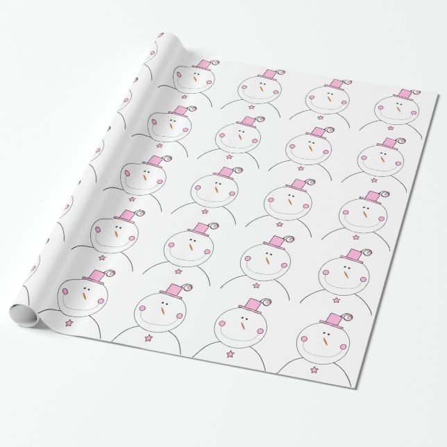 Papel De Regalo Muñeco de nieve rosado feliz (Desenrollado)