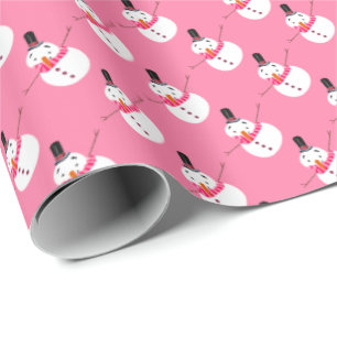 Papel De Regalo Muñeco de nieve rosado, festivo