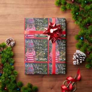 Papel De Regalo Muñeco de nieve rústico alegre rojo nombre patrón 