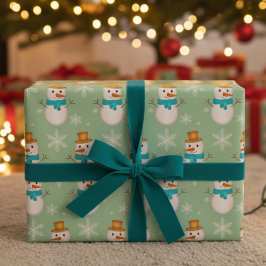 Papel De Regalo Muñeco de Nieve Sobre Verde Menta
