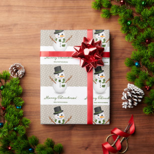 Papel De Regalo Muñeco de nieve sombrero negro fondo beige Feliz N