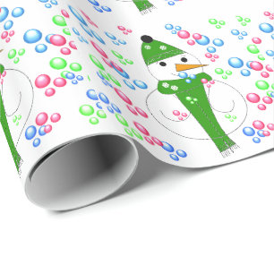 Papel De Regalo Muñeco de Nieve Soplando Burbujas