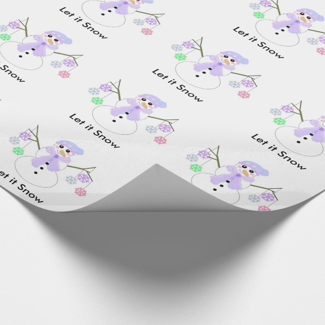 Papel De Regalo Muñeco de nieve sosteniendo copos de nieve (Esquina)