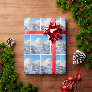 Papel De Regalo Muñeco de nieve sosteniendo una margarita blanca