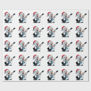 Papel De Regalo Muñeco de nieve tocando guitarra eléctrica Santa N