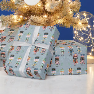 Papel De Regalo Muñecos de Navidad Cascanueces Soldados Azules Sua