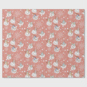Papel De Regalo Muñecos de nieve caprichosos en rosa coral suave e