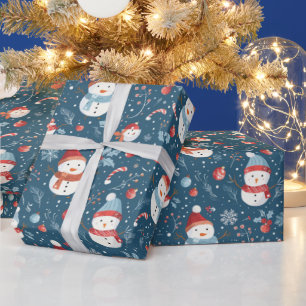 Papel De Regalo Muñecos de nieve Copos de nieve Bastones de carame