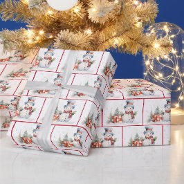 Papel De Regalo Muñecos de nieve de Navidad en acuarela en copos d