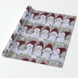 Papel De Regalo Muñecos de nieve lindos Felices Fiestas Feliz Navi