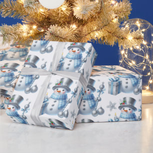 Papel De Regalo Muñecos de Nieve Plateados