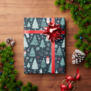 Papel De Regalo Muñecos de nieve rojos y azules Árboles de Navidad