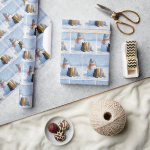 Papel De Regalo Muñecos de nieve y gatos en un campo nevado