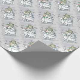 Papel De Regalo Muñecos de nieve y pájaros