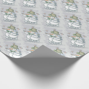 Papel De Regalo Muñecos de nieve y pájaros