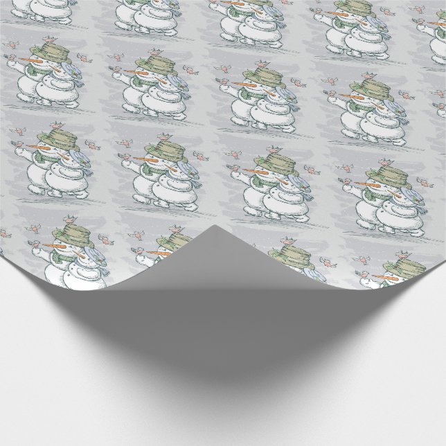 Papel De Regalo Muñecos de nieve y pájaros (Esquina)
