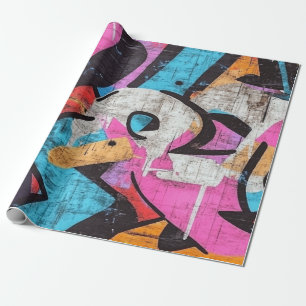 Papel De Regalo Mural Urbano Dinámico con Colores Vibrantes de Gra